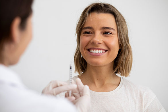 Woman smiling during injectable treatment