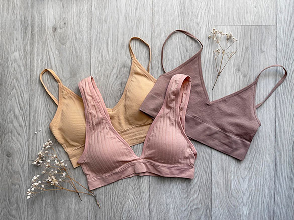 Display of three different types of comfortable bras